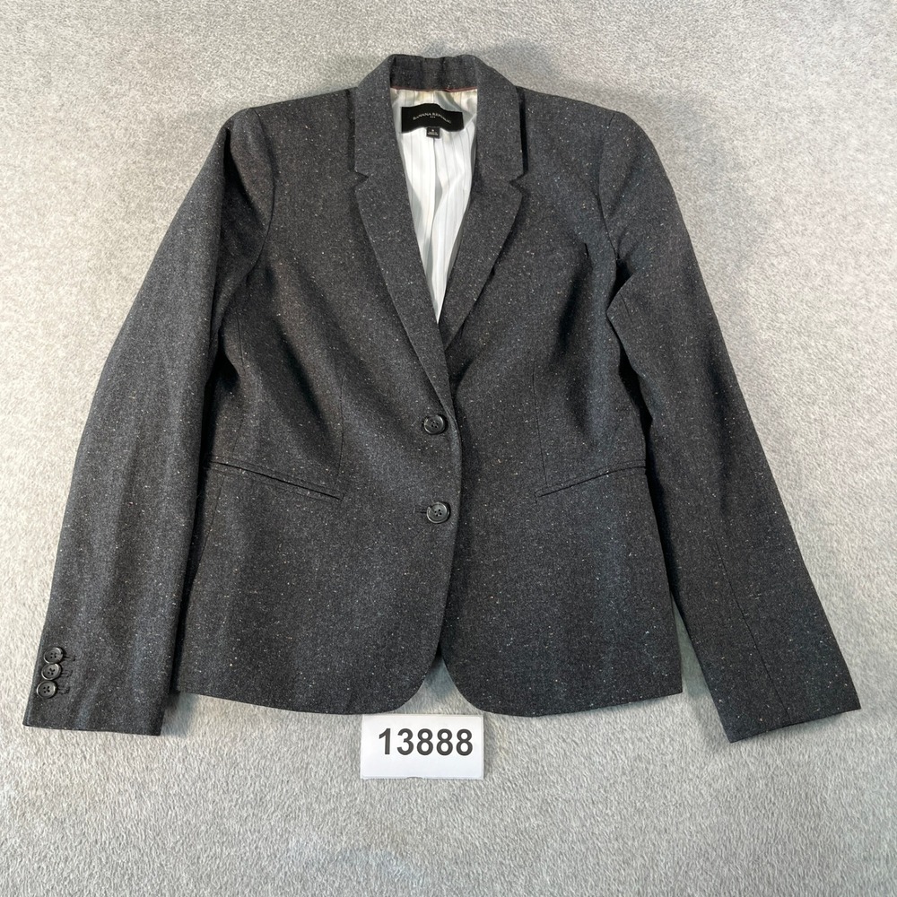 Banana Republic Classic Tweed Blazer Jacket Women 8 Gray Blend Peak Lapel Formal